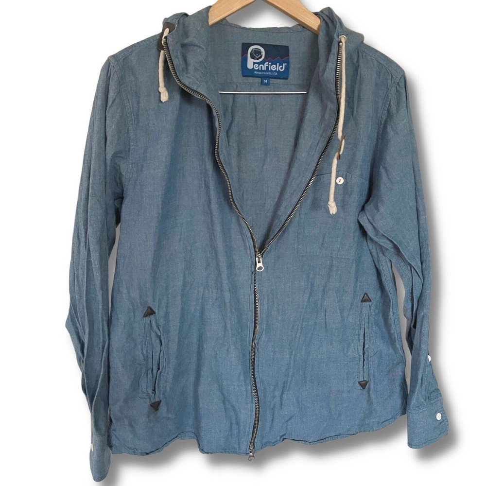 Penfield Light Denim Blue Shirt Hooded Zipper Jacket Mens Size M